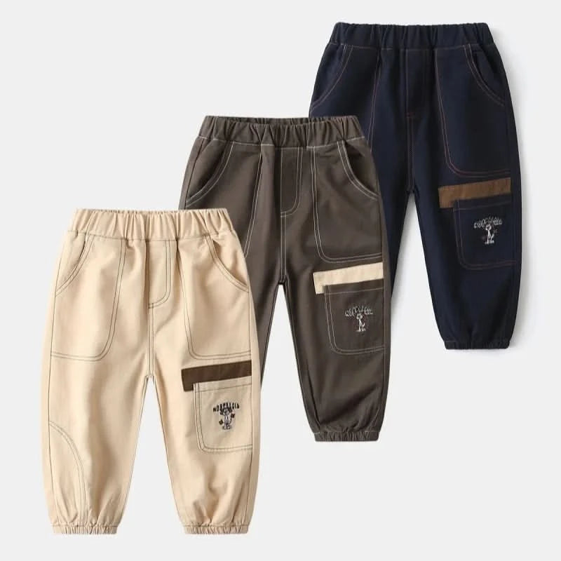 Wholesale New Children Boy Trousers Embroiedry Pockets Spliced Kids Boys Pants Casual Cotton Infant Babys Boys Bottoms 2-8Y Pant - M & M Global