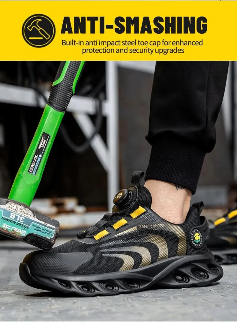 Lace-free, breathable, lightweight and comfortable anti-smashing and anti-puncture safety shoes
