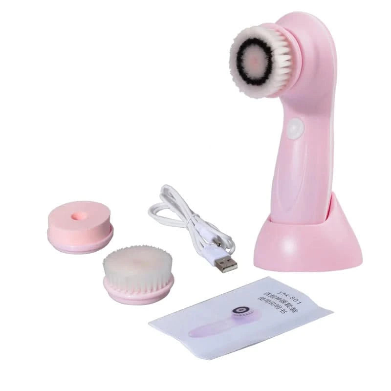 Facial Cleansing Brush Face Scrubber Electric Exfoliating Spin Cleanser Device Waterproof Deep Cleaning Massage Remove Blackhead - M & M Global