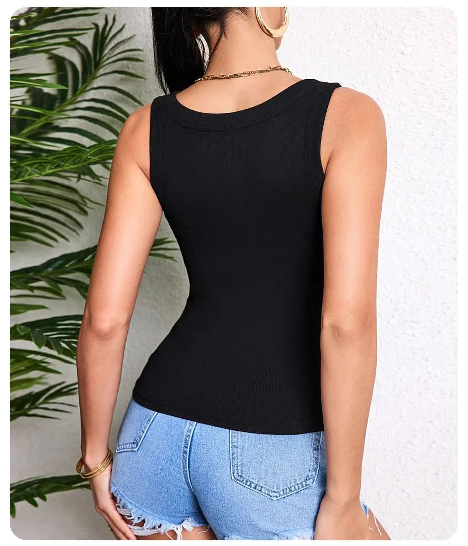 European and American Size Ladies Suspender Vest Sleeveless Top Solid Color Sexy Thread Bottoming Vest for Four Seasons. - M & M Global