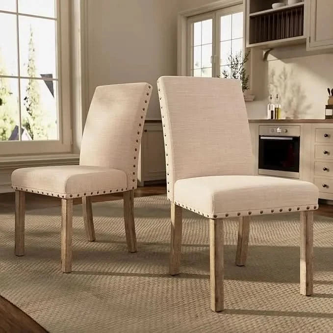 Rustic Dining Table, Farmhouse Kitchen Dining Chairs , Charming 60" Rectangular Wooden Table& Upholstered