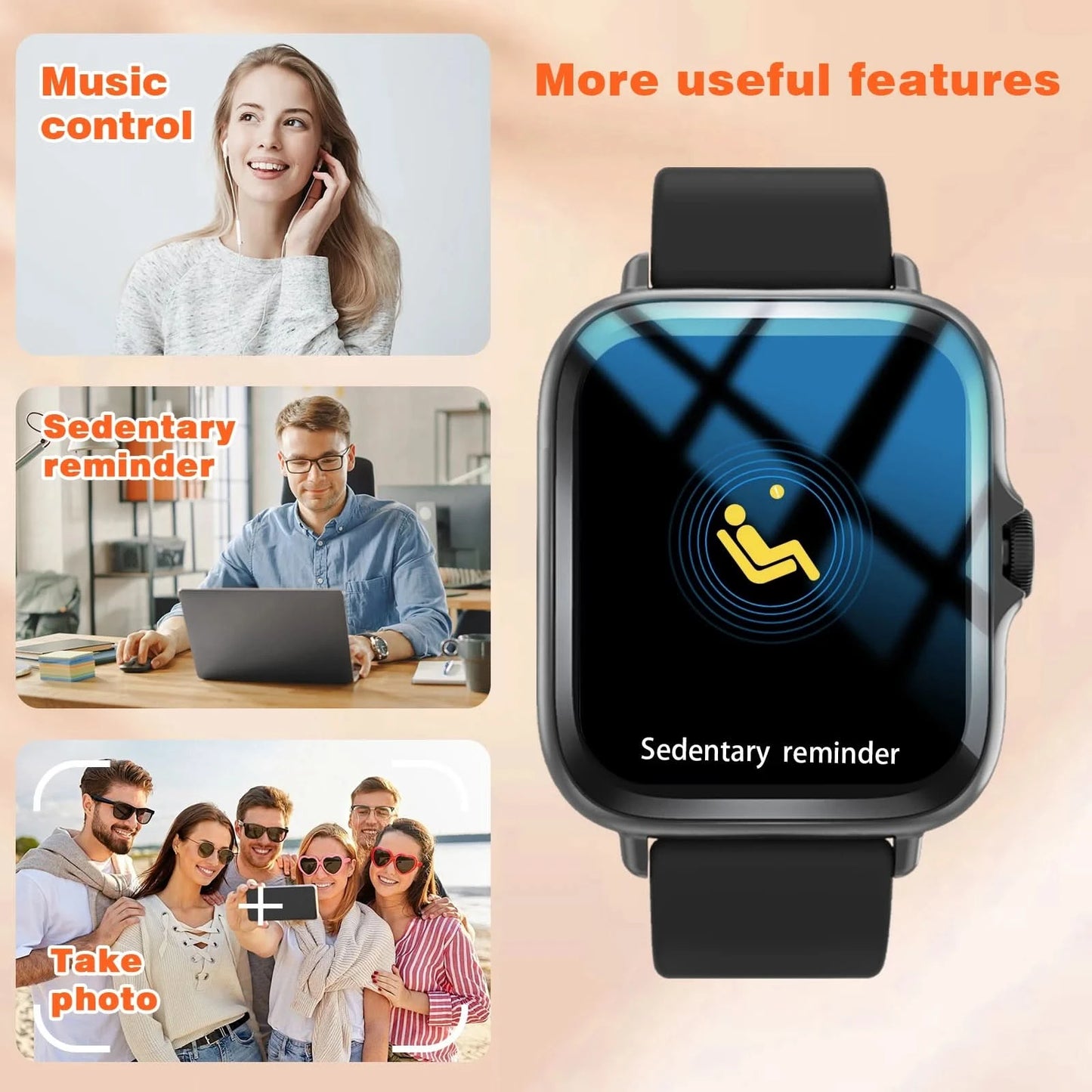 2025 new smart watch, Bluetooth call, message reminder, music playback, shutter control, weather forecast, unisex