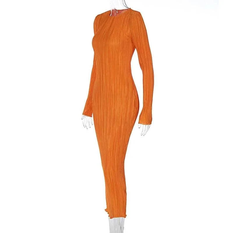Dulzura Women 2024 Spring Autumn Fashion Long Sleeve Streetwear Bodycon Black Long Dress Wholesale Items For Business - M & M Global