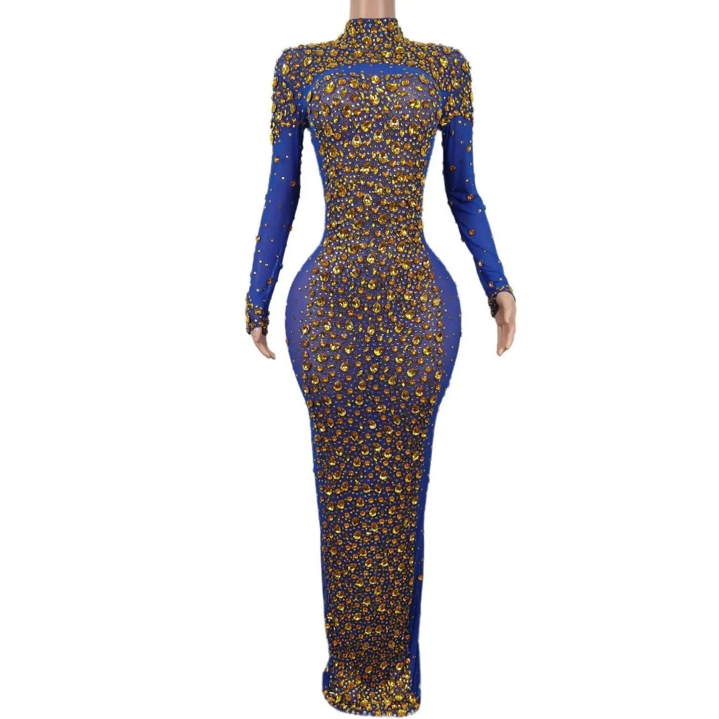 Sexy Party Banquet Evening Dresses Women Sparkly Rhinestone Long Dress Nightclub Singer Stage Costume Festival Clothing Cuixing - M & M Global