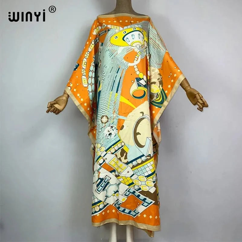 WINYI 2023 new Africa Fashion boho Popular printed twill Kaftan Maxi dress Summer Beach Bohemian Caftan long dress for lady - M & M Global