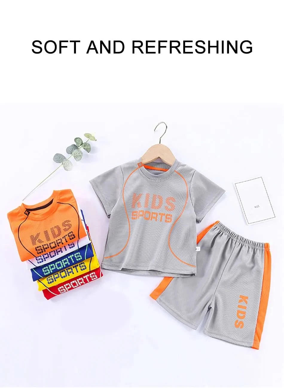 Children Summer Short Sleeve Football Basketball Suit Clothing Set Boy Girl Jersey Quick Drying Breathable Kids Sports Wear - M & M Global