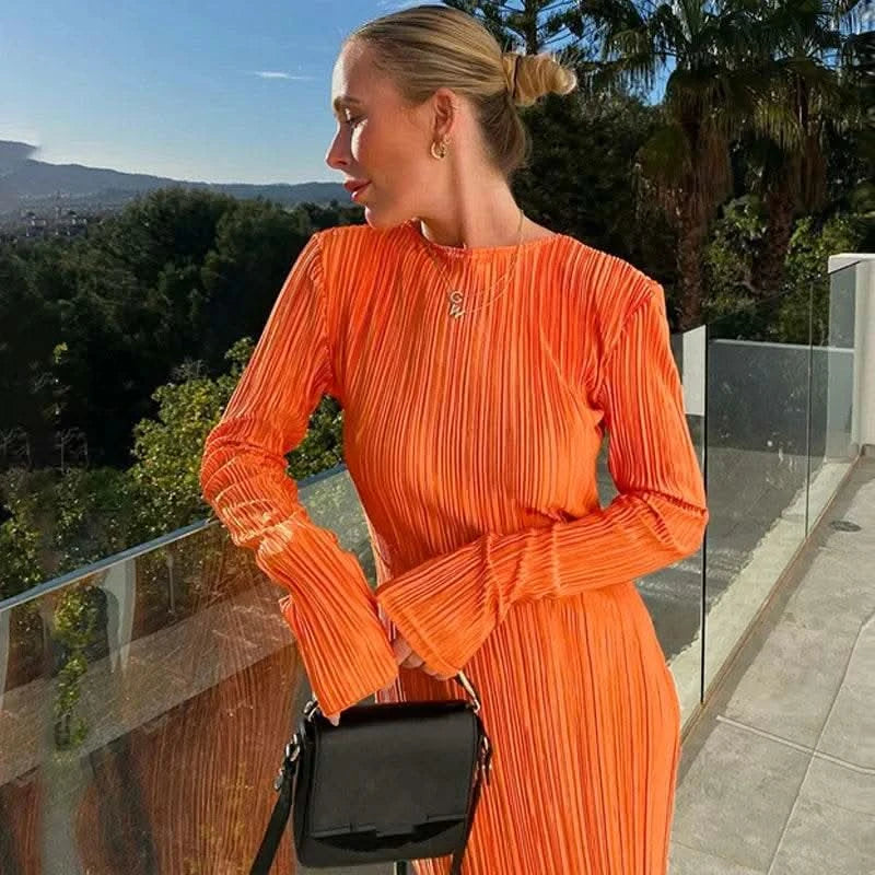 Dulzura Women 2024 Spring Autumn Fashion Long Sleeve Streetwear Bodycon Black Long Dress Wholesale Items For Business - M & M Global