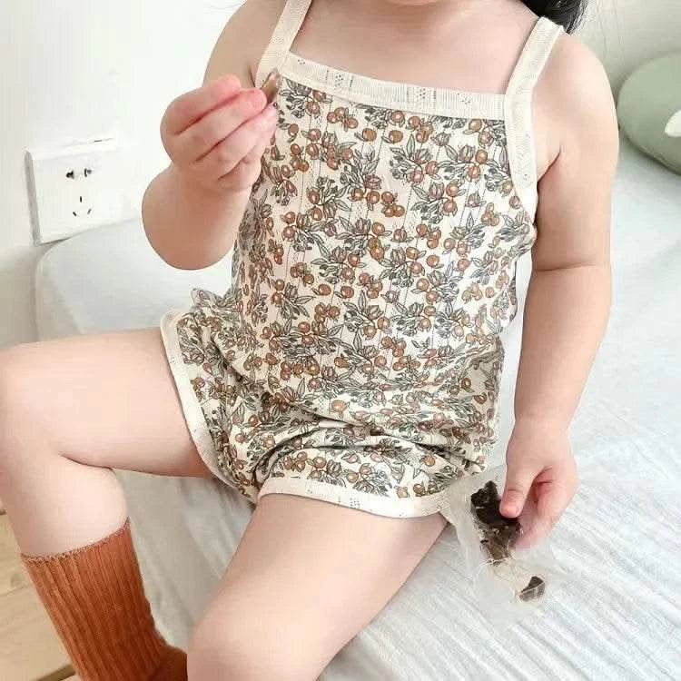 Baby Clothes Sets Summer Toddler Girl Strap Suits Cotton Printing Baby Boy Tops Tee and Shorts Infant Tracksuit Newborn Sets - M & M Global