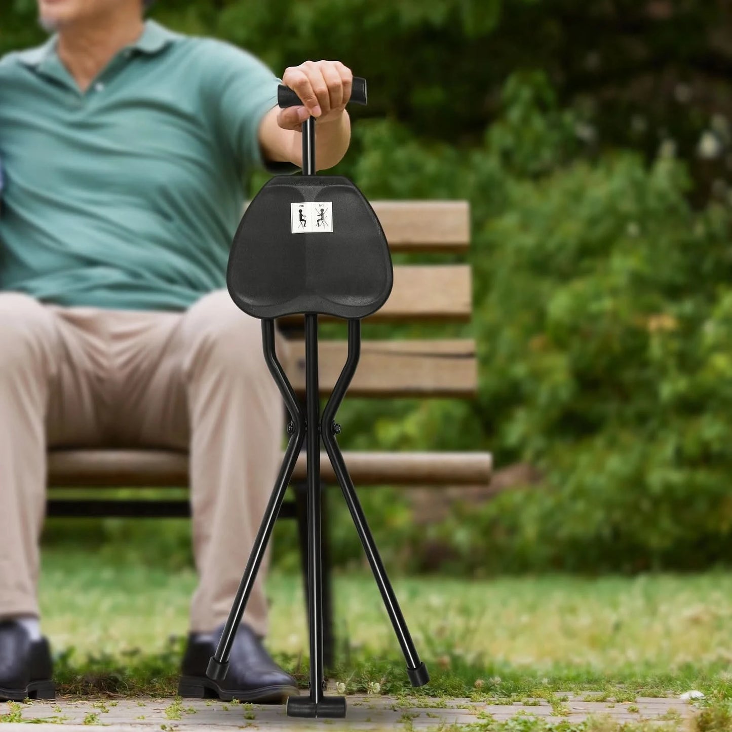 Portable Folding Cane with Seat Travel Cane Chair Walking Cane Walking Chair Walking Stick Walking Stool Load 249.12lbs Black