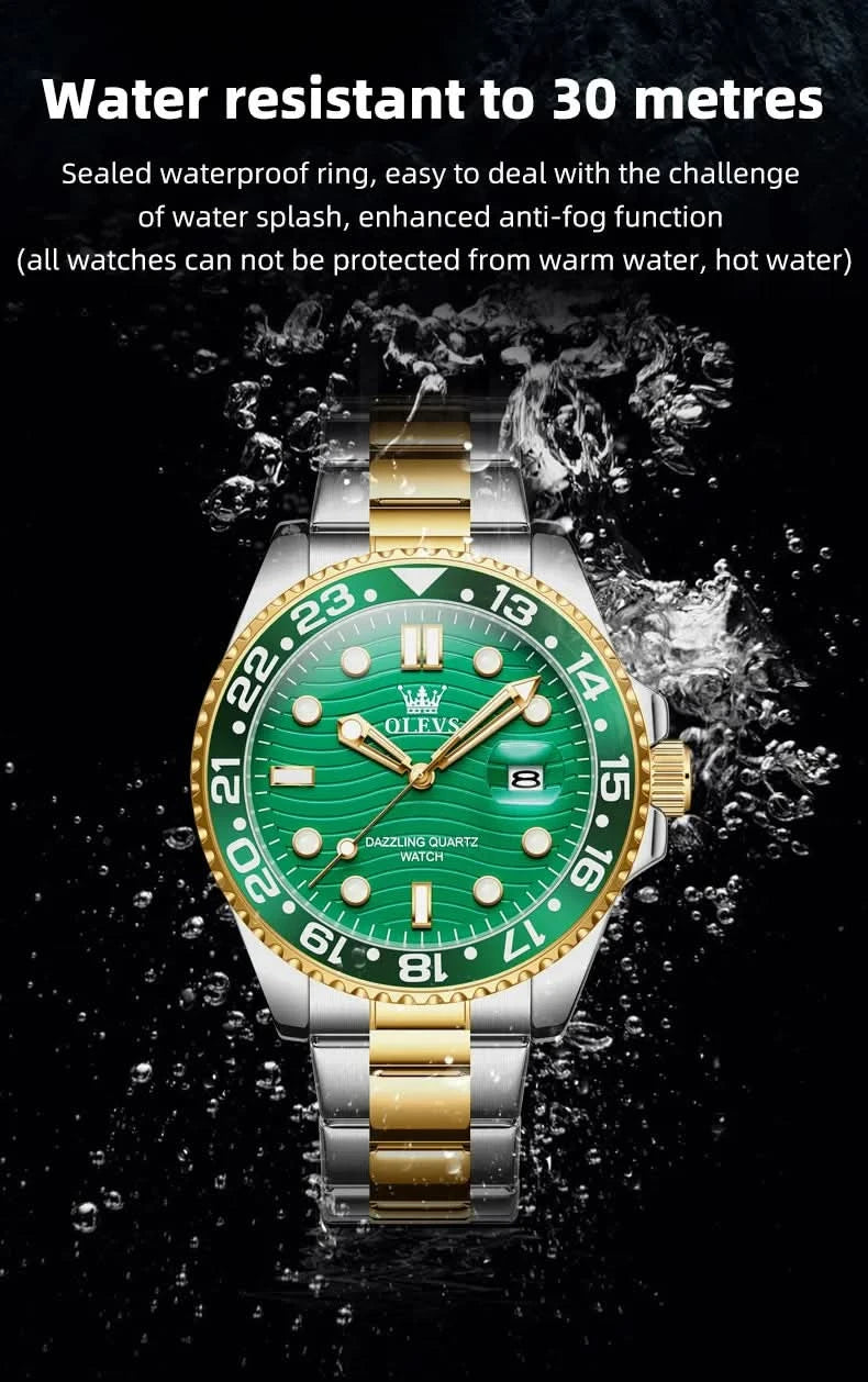 OLEVS Original Brand High Fashion Men's watch WaterproofCalendar Quartz Watch for Male Luminous Stainless Steel Authentic Watch - M & M Global