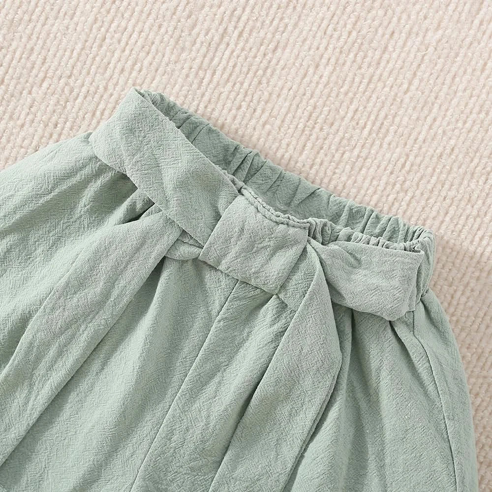 Summer New Girls' Two-Piece Set Lace Flower Embroidery Bow Two-Piece Set Loose Casual Two-Piece Shorts - M & M Global