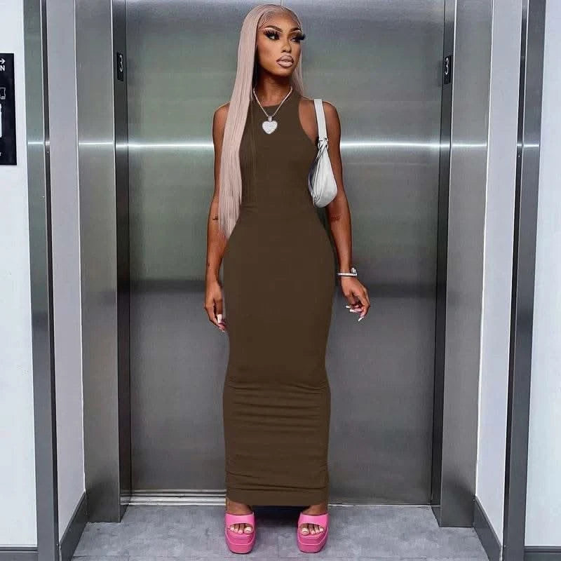 Dulzura Women Fashion 2024 Autumn Sleeveless Club Streetwear Bodycon Pink Pencil Long Dress Wholesale Items For Business - M & M Global