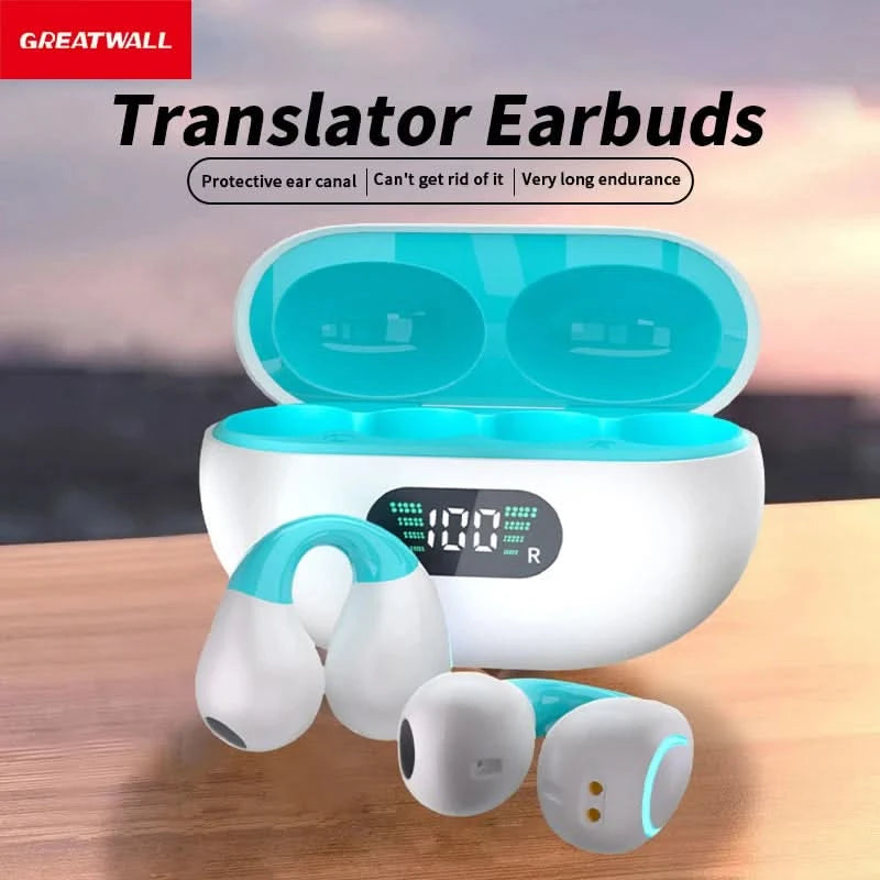 GREATWALL New AI Translation Earphones, Ear Clip High Definition Stereo Sound Quality Sports Fitness Wireless Earphones