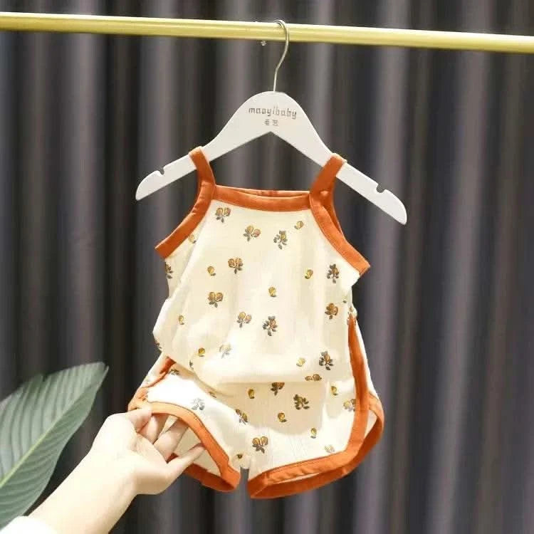 Baby Clothes Sets Summer Toddler Girl Strap Suits Cotton Printing Baby Boy Tops Tee and Shorts Infant Tracksuit Newborn Sets - M & M Global