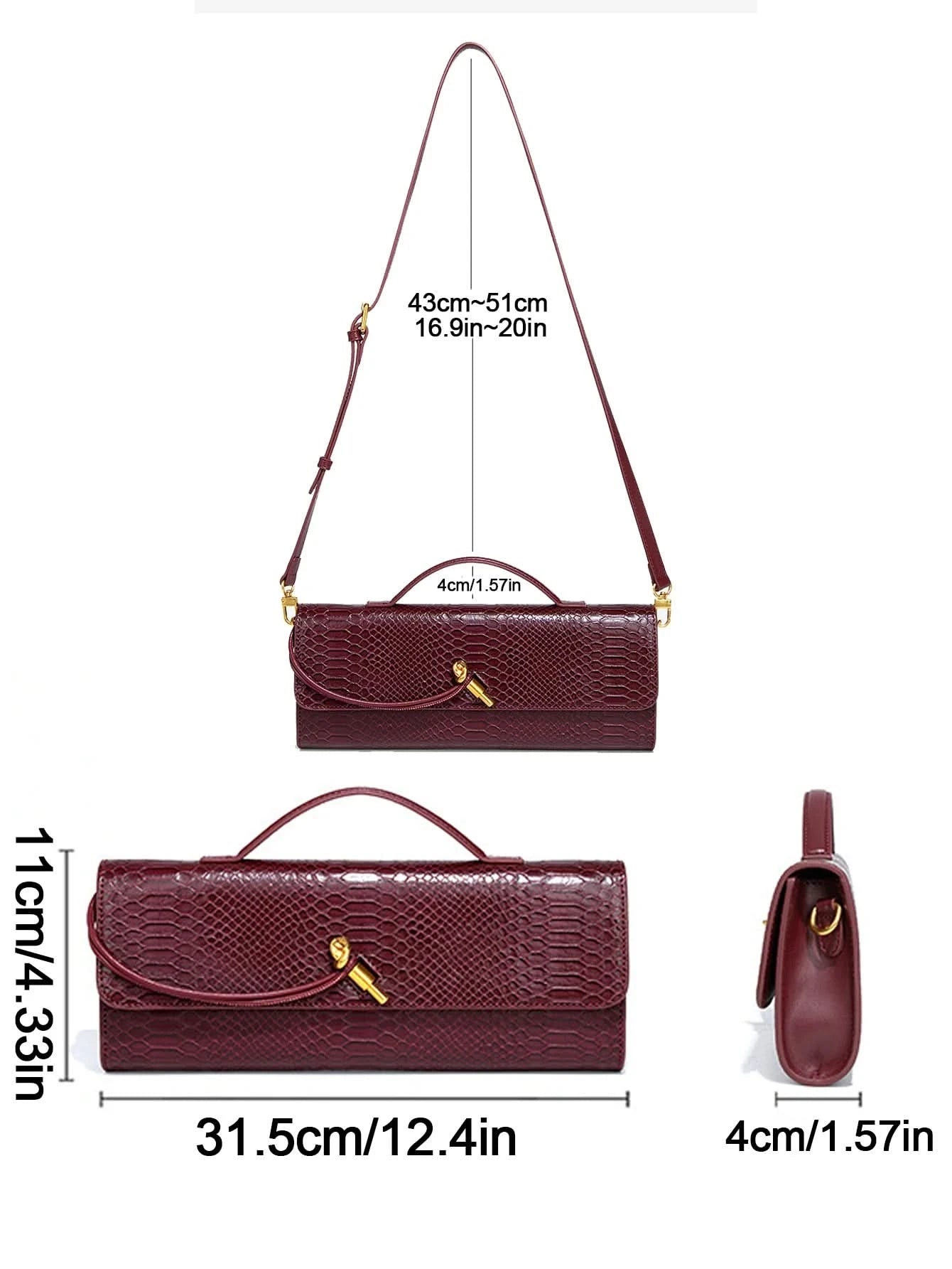 Burgundy bag cherry red envelope wine red envelope upscale new handbag European and American fashion crocodile flip hand organ b - M & M Global