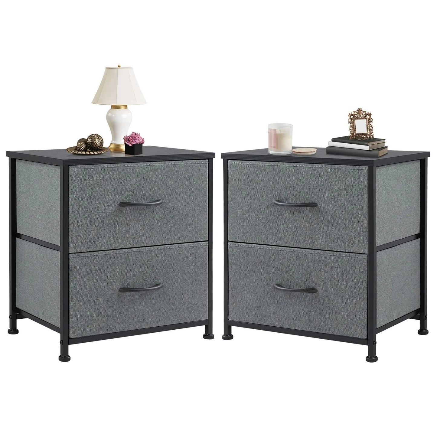 JHK Nightstand Bedside Coffee Sofa Tea Table Storage Closet Chest Clothes Display For Bedroom 2 Fabric Drawers Cabinet Furniture
