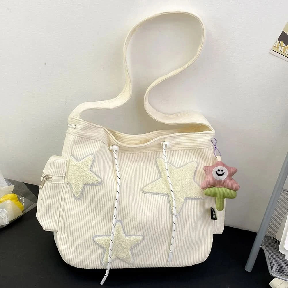 Women Star Pattern Corduroy Crossbody Bag Casual Tote Lady Fashion Large Capacity Shoulder Bag Girl Travel Messenger Bag Handbag - M & M Global