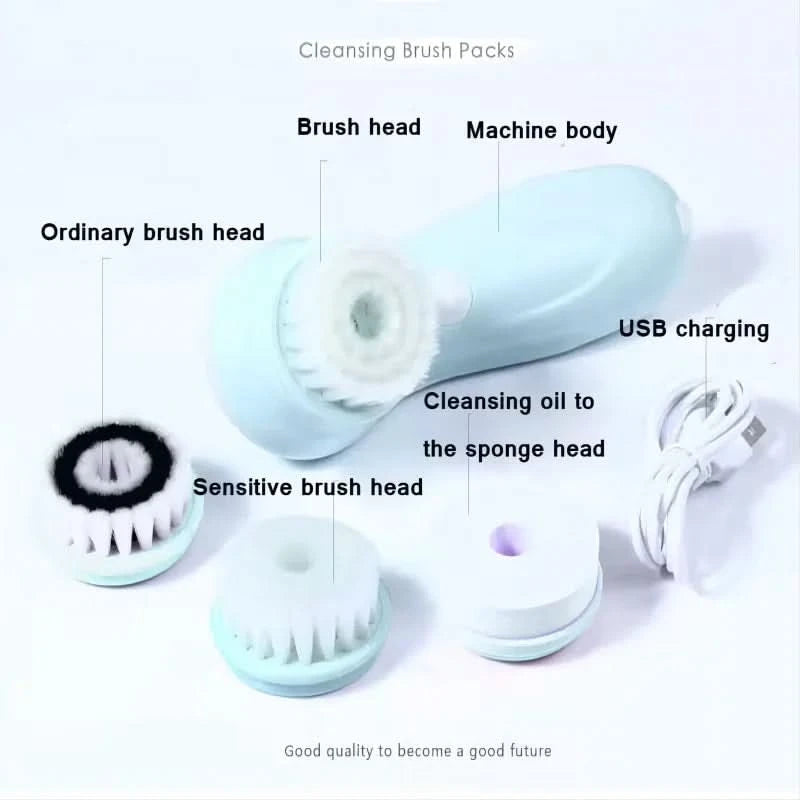 Facial Cleansing Brush Face Scrubber Electric Exfoliating Spin Cleanser Device Waterproof Deep Cleaning Massage Remove Blackhead - M & M Global