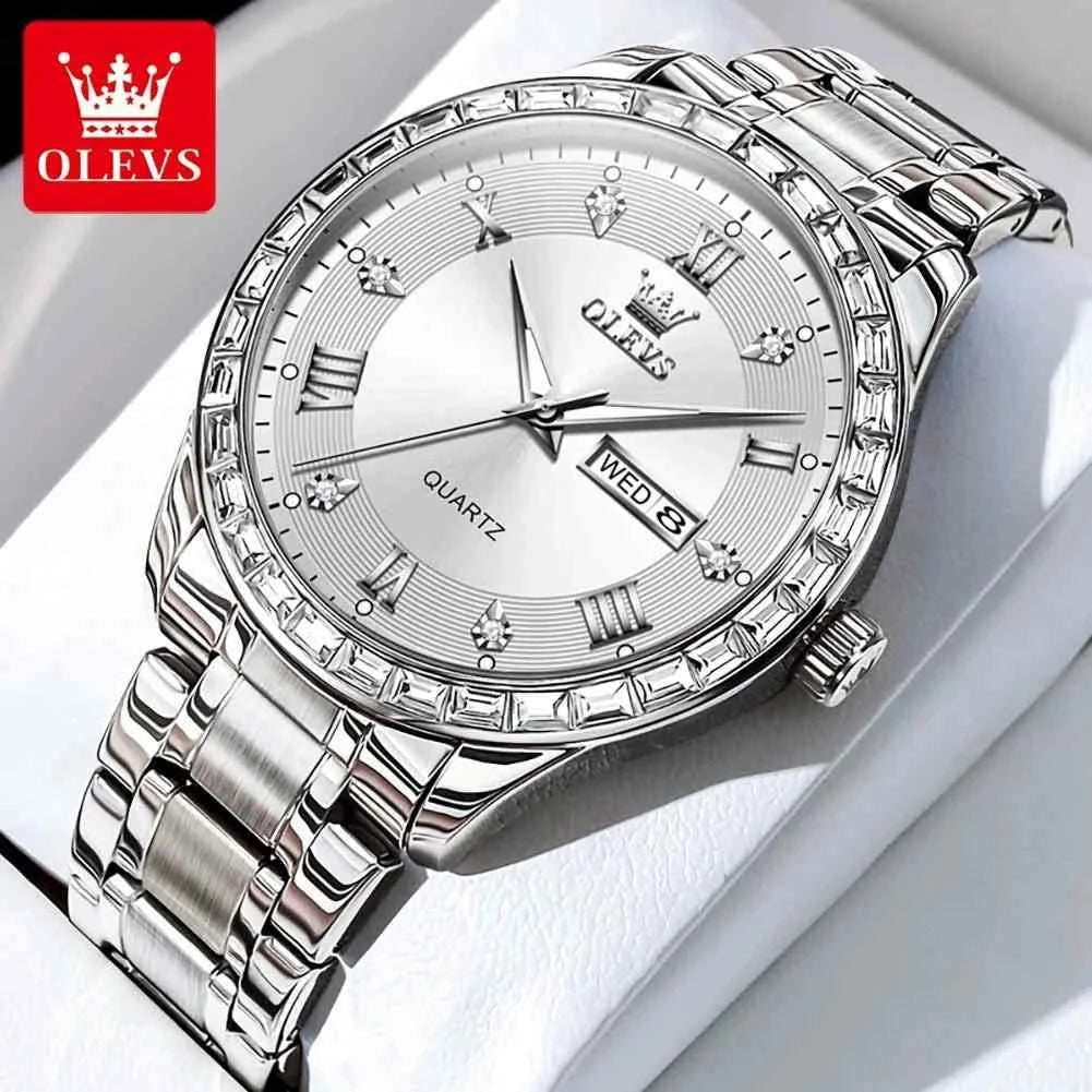 OLEVS 9906 Quartz Men's Watch Classic Fashion Men's Business Waterproof Stainless Steel Diamond dial Top Luxury Brand Men Watch - M & M Global
