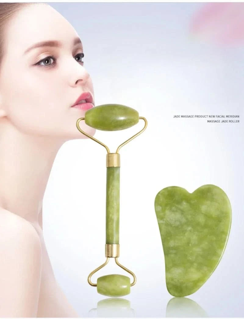 Jade Massagers For Face Body Gua Sha Scraper Beauty Facial Roller Set Natural Gouache Stone Massage Slimming Skin Care Lift box - M & M Global
