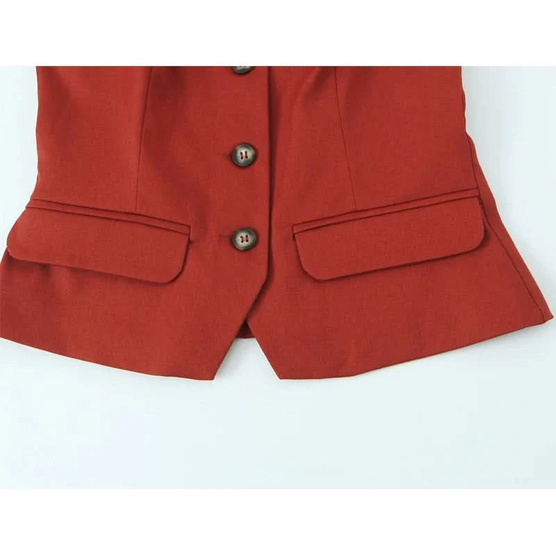 TFMLN 2025 Summer Women Sleeveless Solid Vests Chic Square Neck Office Waistcoat Female Single-breasted Outwear Tops - M & M Global