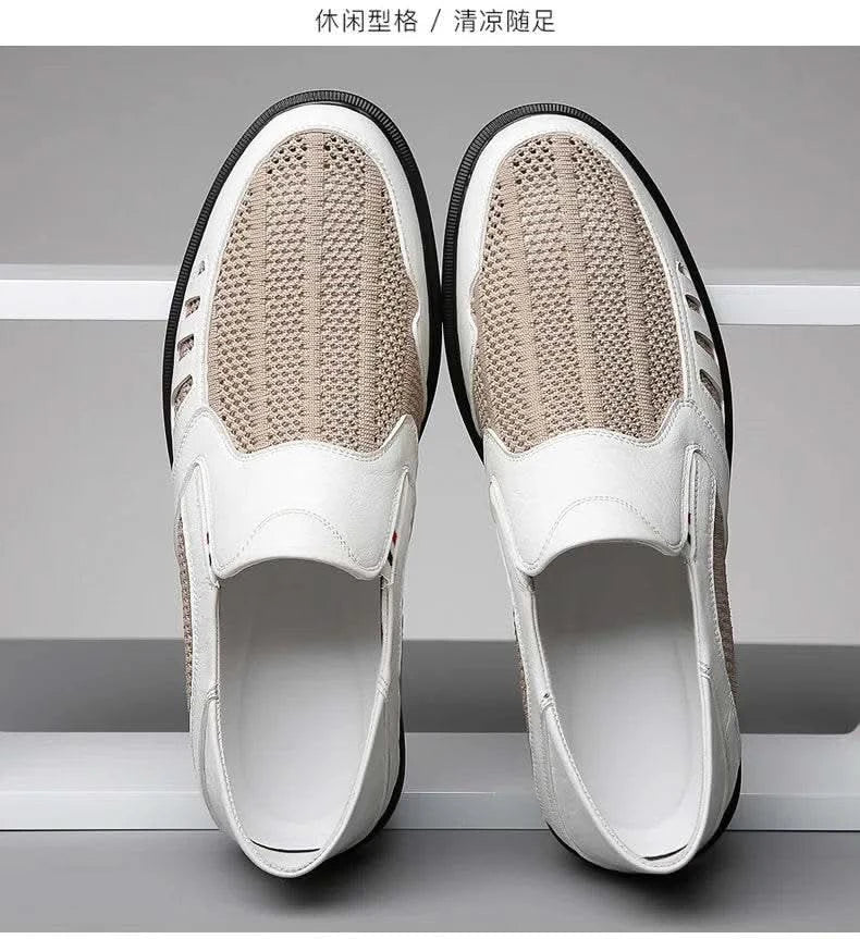 Business Leather Shoes For Men Summer British Style Hight Quality Casual White Leather Shoes Male Slip On Men Loafer Comfortable - M & M Global
