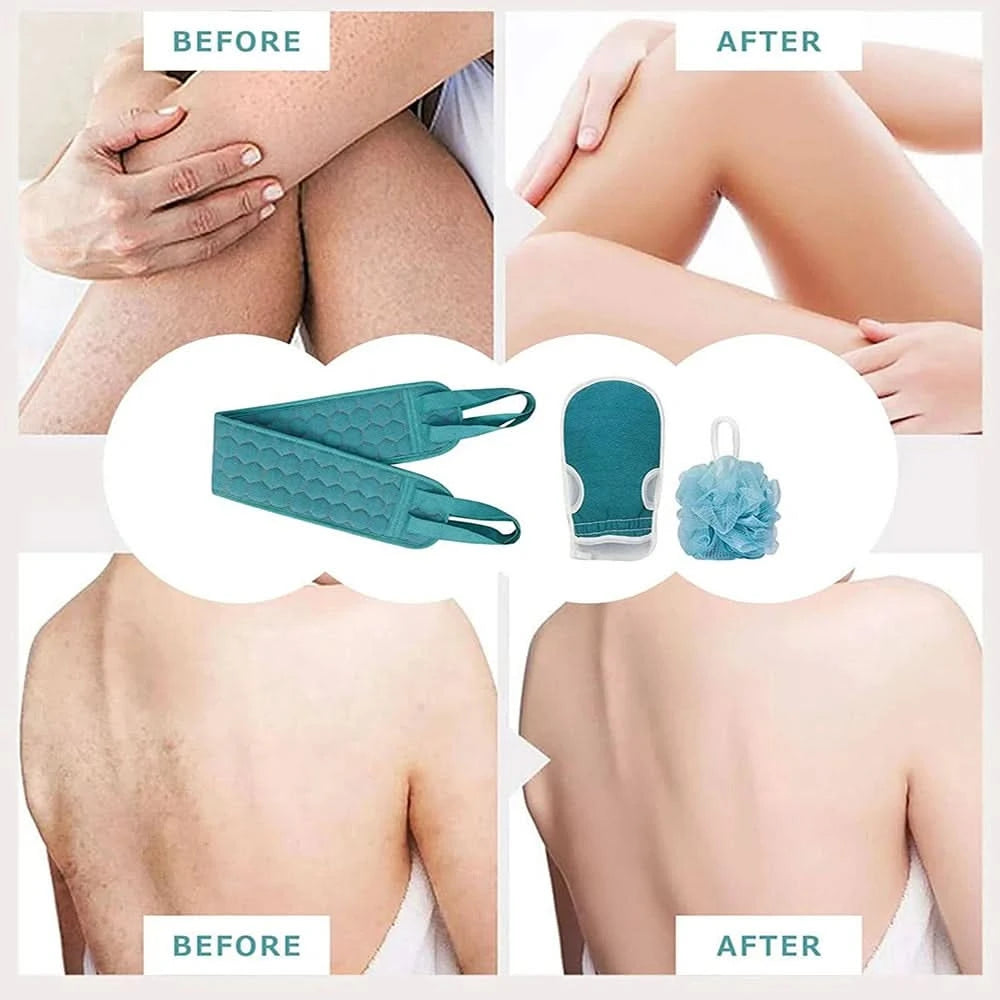 Exfoliating Body Scrubber Set - Includes Back Scrubber, Bath Glove And Shower Bath Sponge Loofah - M & M Global