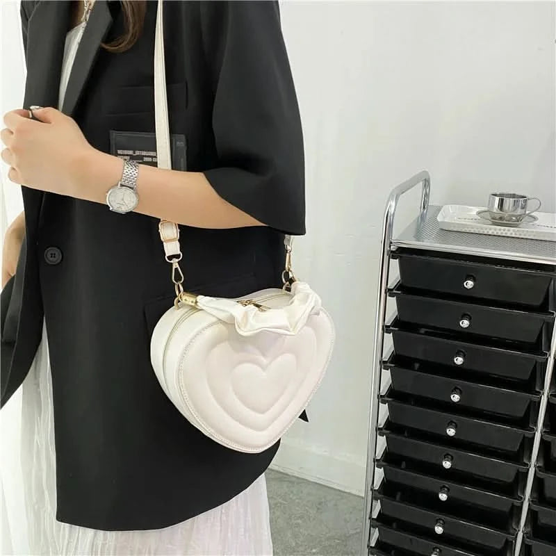 Luxury Quilted Handle Women PU Leather Shoulder Bag Fashion Heart Solid Color Crossbody Bag - M & M Global