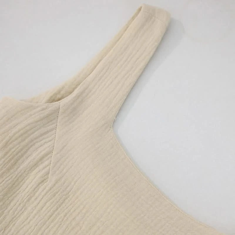 Newly 100% Cotton Gauze Dress For Women 2023 Square Collar Sleeveless Open Side Long Dress Summer Comfortable Beach Outfit - M & M Global