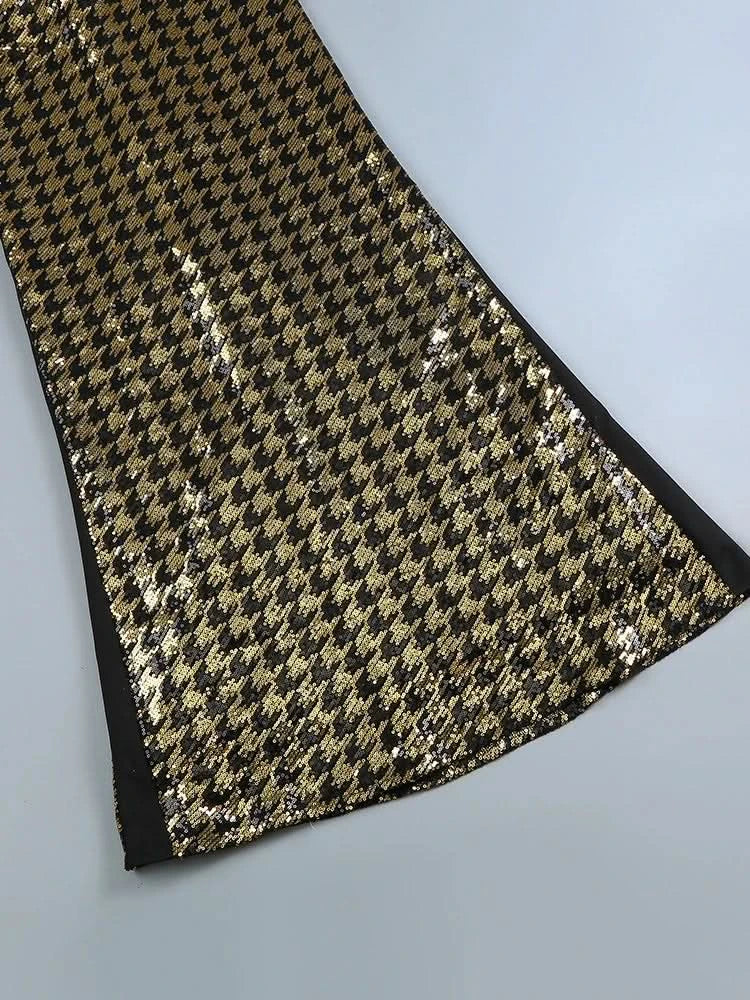 Sexy V Neck Bird Lattice Sequins Maxi Dress Women Black Gold Sequin Long Sleeves Bocycon Long Dress Runway Evening Party Gown - M & M Global