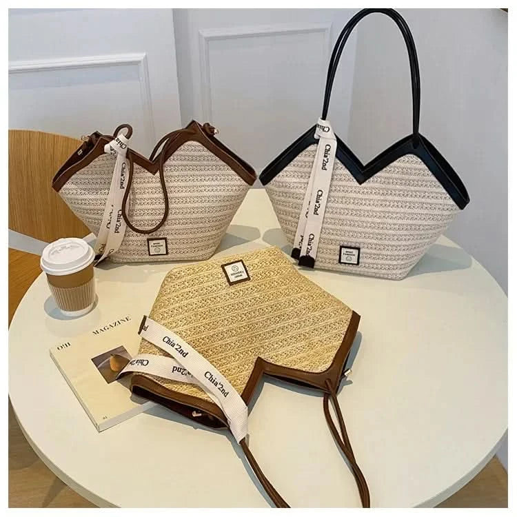 Straw Beach Bag Vintage Handmade Woven Shoulder Bag Raffia circle Rattan bags Bohemian Summer Vacation Casual Bags - M & M Global