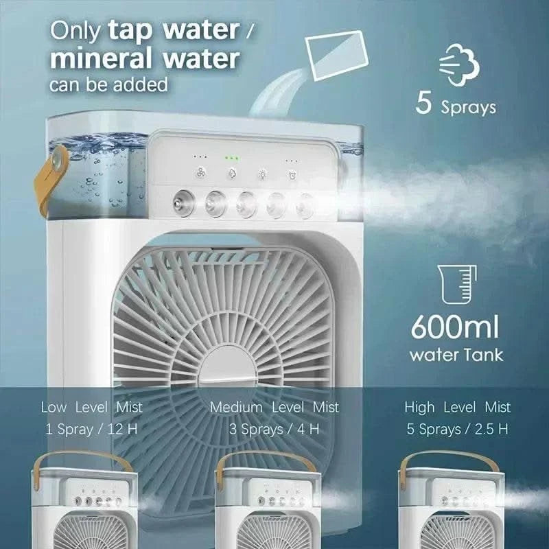3 In 1 Fan AIr Conditioner Household Small Air Cooler LED Night Light Portable Humidifier Air Adjustment Fan Office Home Fan New - M & M Global