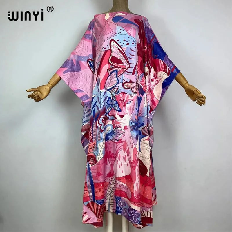 WINYI 2023 new Africa Fashion boho Popular printed twill Kaftan Maxi dress Summer Beach Bohemian Caftan long dress for lady - M & M Global