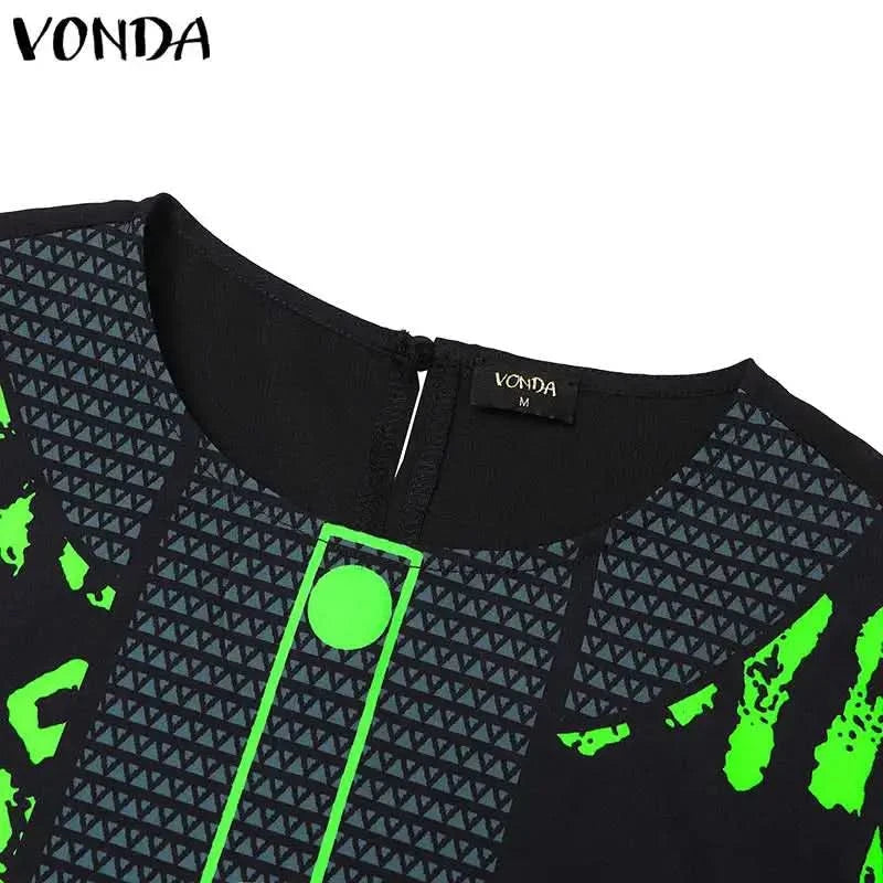 VONDA Women Printed Dress 2024 Vintage Maxi Long Dress Autumn Patchwork Sundress Fashion Elegant Party Vestidos Femme Robe Baggy - M & M Global