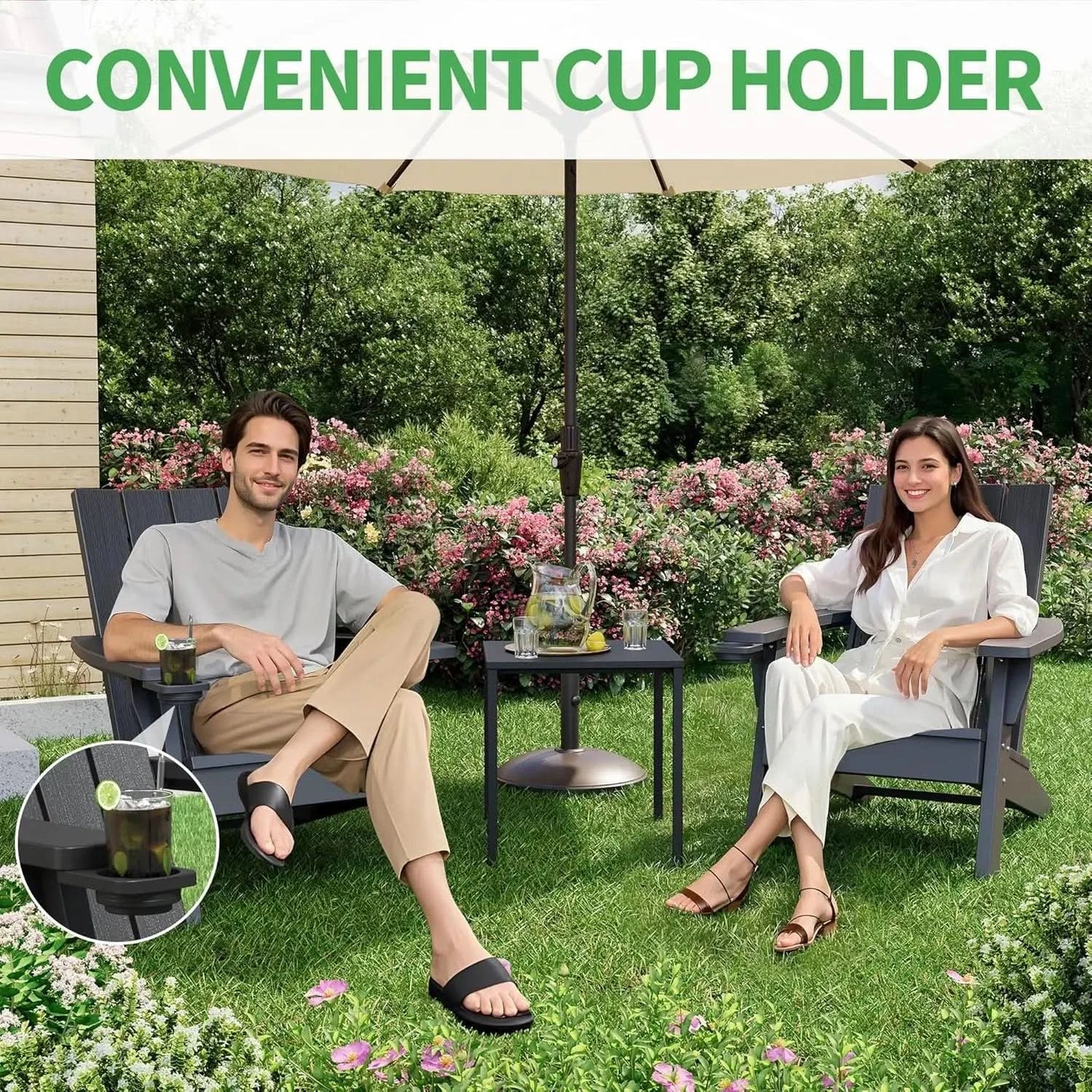 Adirondack Chair. Outdoor. Weather Resistant. Black. Oversized. HDPE. For Patio, Lawn, Garden, Camping. Easy Installation.