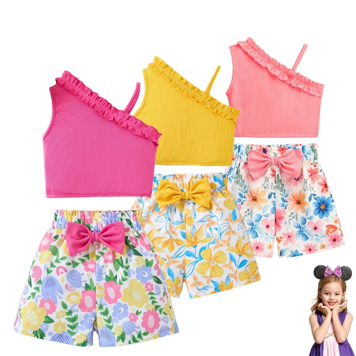 2025 Newborn Girl Baby Summer Sling Sleeveless Cotton Casual Daily Big Bow Print Baby Clothing Set - M & M Global
