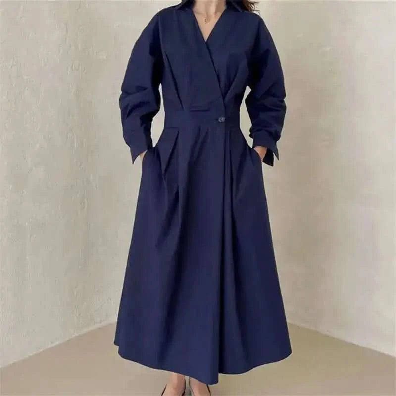 LANMREM Women's Clothing Long Dress Turn Down Collar With Button Pockets Loose Casual Dresses Female Streetwear Fashion 2C2019 - M & M Global
