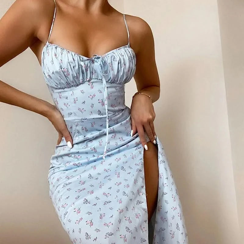 Women Elegant Floral Beach Vacation Bodycon Streetwear Long Dress 2024 Summer Clothes Wholesale Items For Business - M & M Global