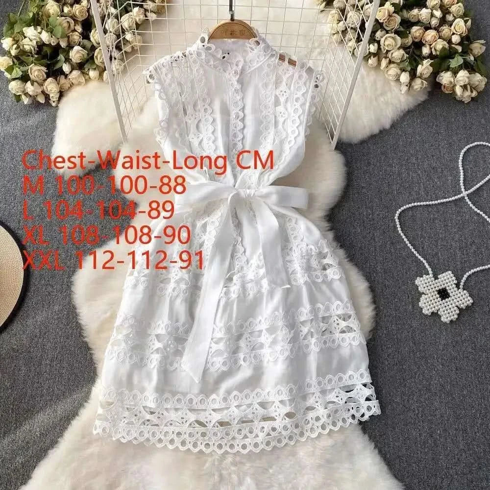 JAMERARY Designer New Summer Holiday White Embroidery Cotton Long Dress Women Sleeveless Midi Prom Evening Dresses Party Robe - M & M Global