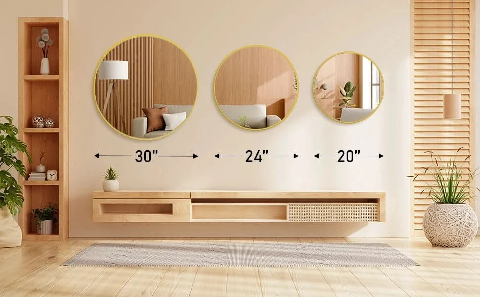 JHK Large Gold Round Vanity Framed Mirror for Wall Matte Metal Framed 30 Inch Modern Mirror Tempered Glass Bedroom Living Room