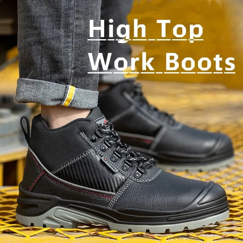 Widen Mens Steel Toe Work Boots Indestructible Shoes Anti-smash Anti-Punctur Construction Work Shoes Anti-static Protective Boot