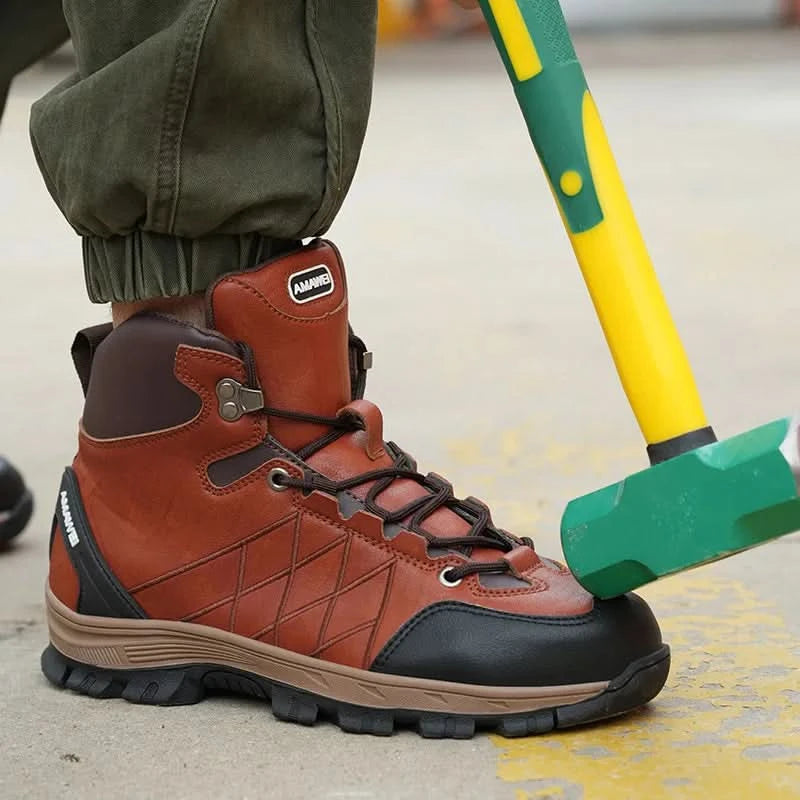 Men’s Steel Toe Work Shoes Widen Metatarsal Protection Puncture-Resistant Slip & Abrasion-Resistant Construction Work Shoes