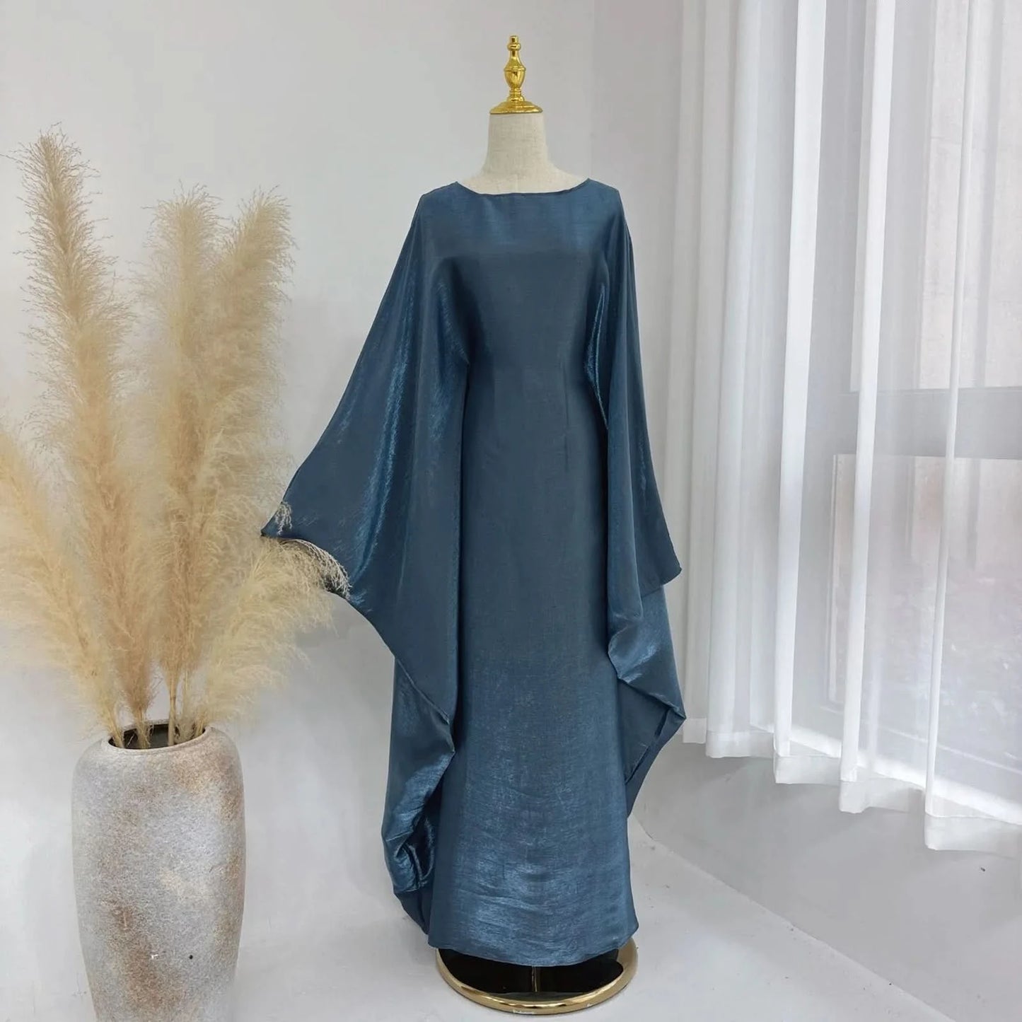 Ramadan Satin Abaya Islam Muslim Summer Batwing Sleeve Maxi Dress Kebaya Abayas For Women Kaftan Robe Musulmane Femme Vestidos - M & M Global