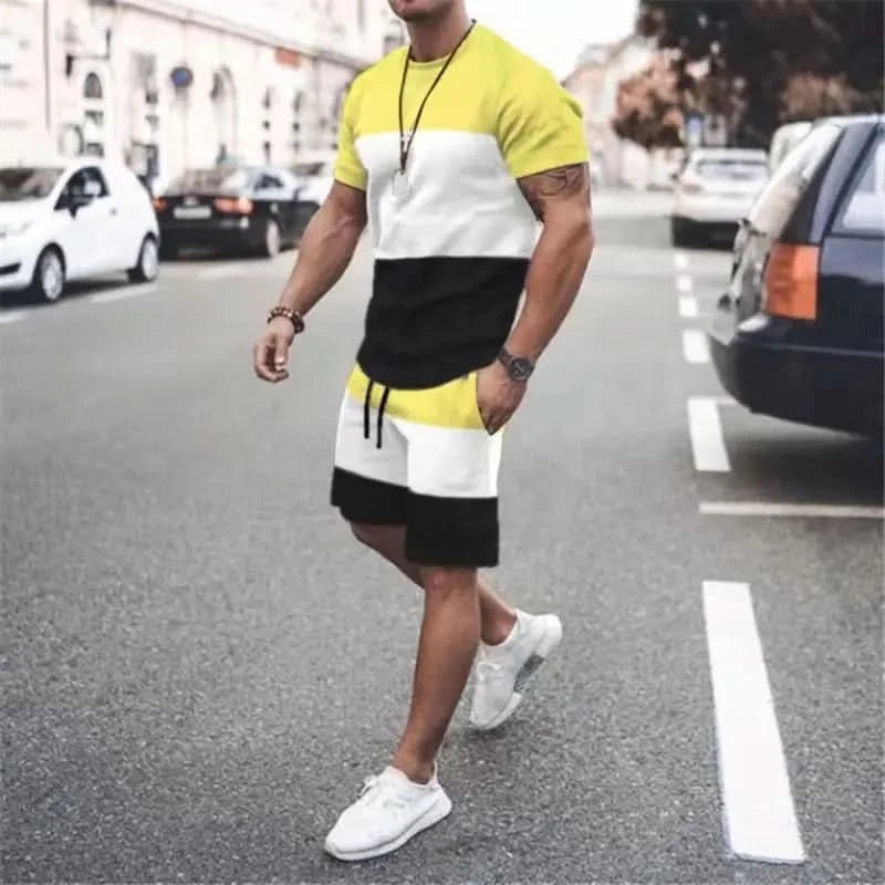 Summer Set Men Oversized T Shirt Shorts 2 Piece Outfits Short Sleeve Print Tracksuits Fashion Sportswear Sets Men's Clothing - M & M Global