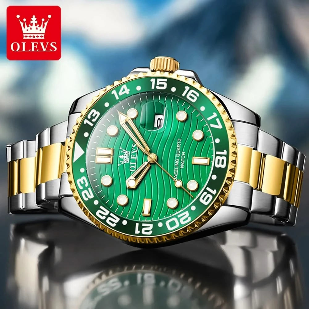 OLEVS Original Brand High Fashion Men's watch WaterproofCalendar Quartz Watch for Male Luminous Stainless Steel Authentic Watch - M & M Global