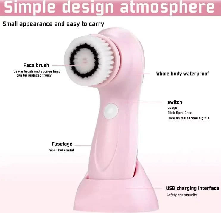 Facial Cleansing Brush Face Scrubber Electric Exfoliating Spin Cleanser Device Waterproof Deep Cleaning Massage Remove Blackhead - M & M Global