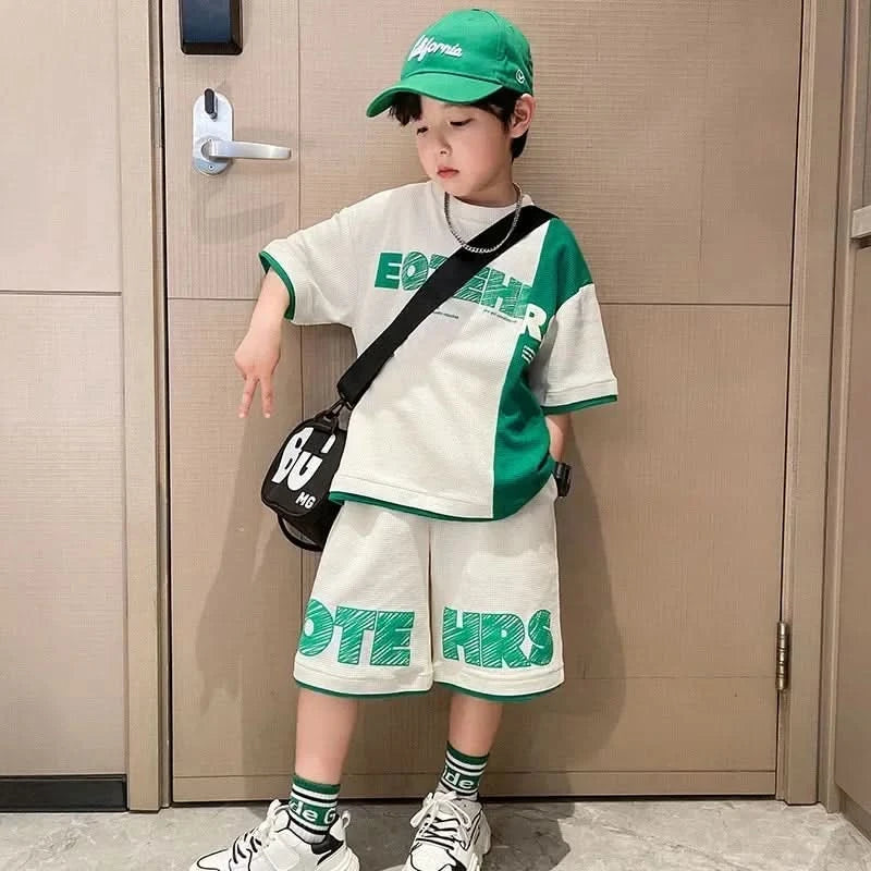 New Summer Teenagers Boys Clothing Sets Child Fashion Letter Top And Shorts 2Pcs Kids Tracksuit 4 5 6 7 8 9 10 11 12 13 14 Years - M & M Global