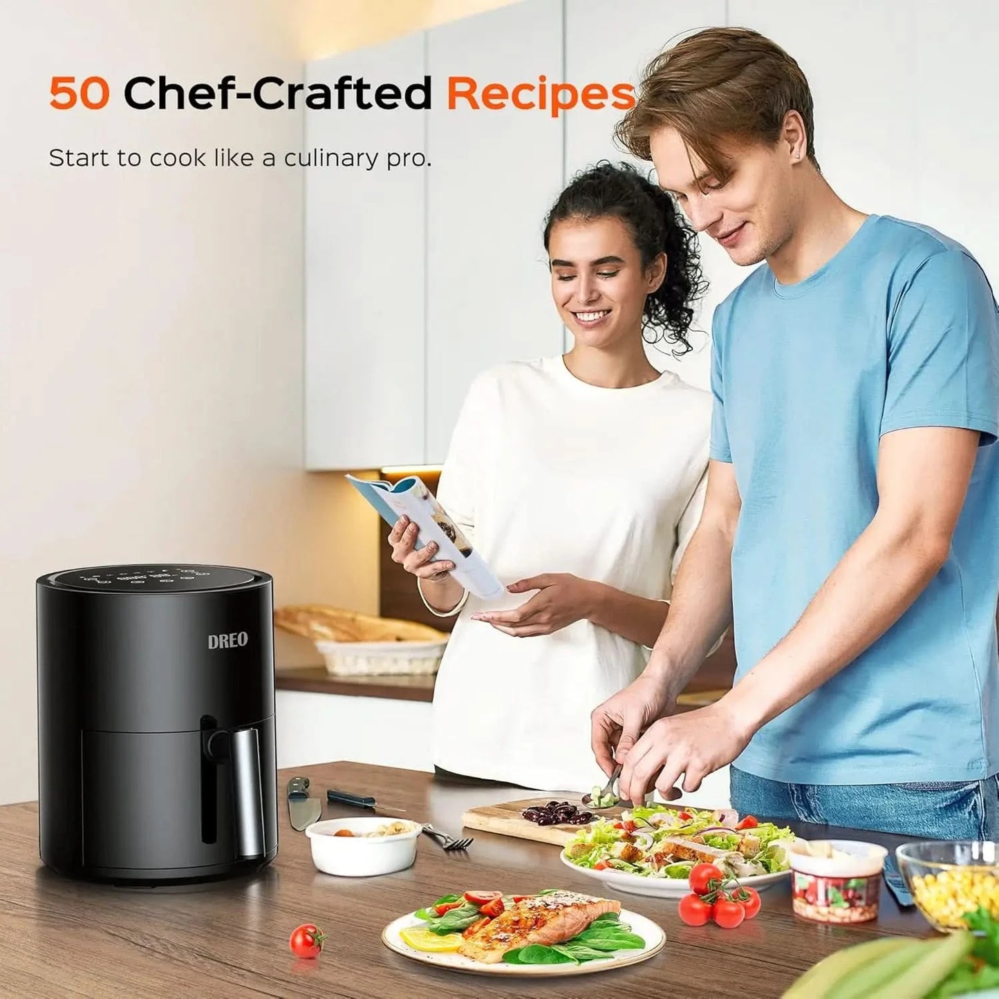 Air Fryer - 100℉ to 450℉, 4 Quart Hot Oven Cooker with 50 Recipes, 9 Cooking Functions on Easy Touch Screen, Preheat, Shake Remi - M & M Global