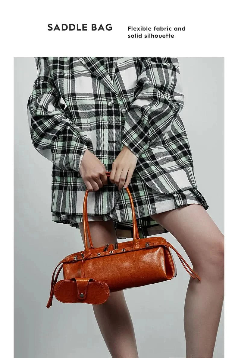 Genuine Leather Women's Baguette Bag Niche Retro Motorcycle Trend Cool belt Handbag New Luxury Design Shoulder Underarm Bag - M & M Global