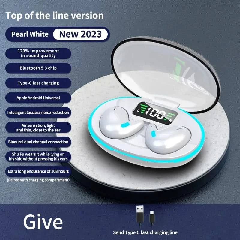 Sleep Wireless Earphone TWS Bluetooth 5.3 Headphones Hidden Earbuds IPX5 Waterproof Noise Reduction Sports Headset - M & M Global